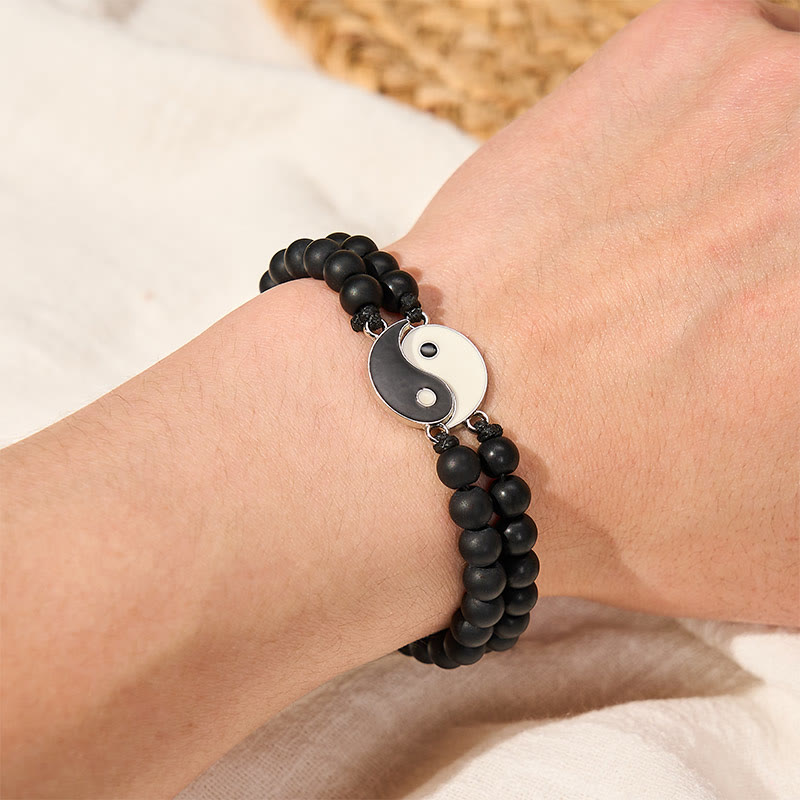 Buddha Stones Yin Yang Hematiet Matsteen Lavasteen Armband - image 9