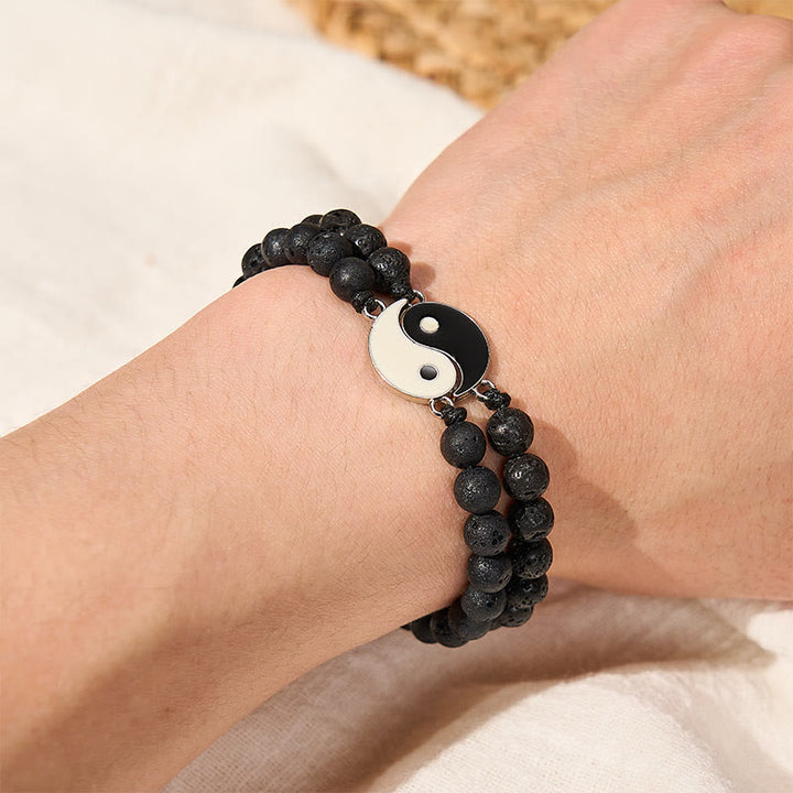Buddha Stones Yin Yang Hematiet Matsteen Lavasteen Armband - image 14