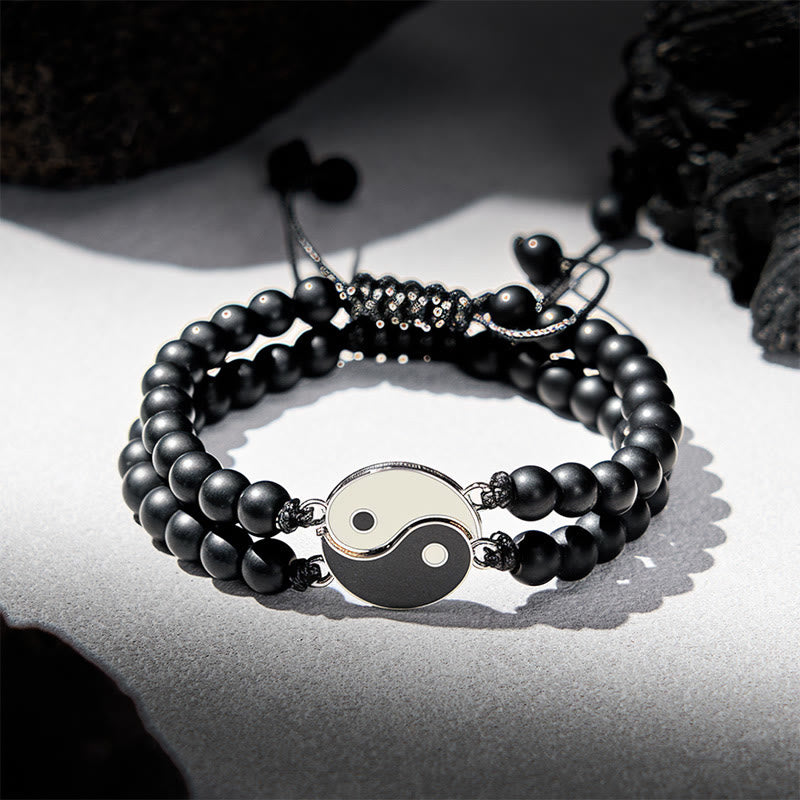 Buddha Stones Yin Yang Hematiet Matsteen Lavasteen Armband - Matstenen ring (Polsomtrek: 17-27 cm) - image 7