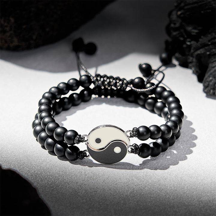 Buddha Stones Yin Yang Hematiet Matsteen Lavasteen Armband - Matstenen ring (Polsomtrek: 17-27 cm) - image 7
