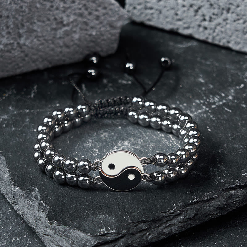 Buddha Stones Yin Yang Hematiet Matsteen Lavasteen Armband - image 1