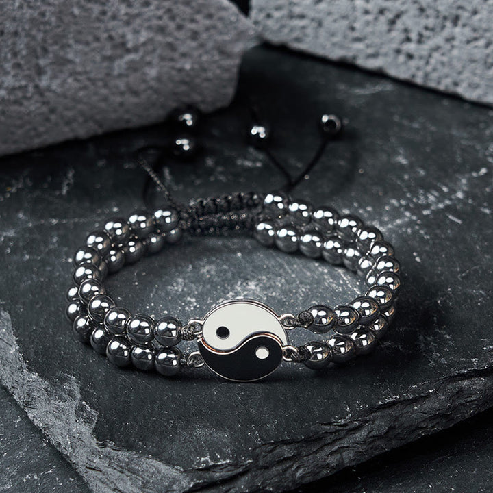 Buddha Stones Yin Yang Hematiet Matsteen Lavasteen Armband - image 1