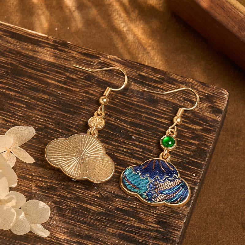 Buddha Stones Song Brocade Blue Shell-Shaped Prosperity Green Bead Teardrop Oorbellen - image 4