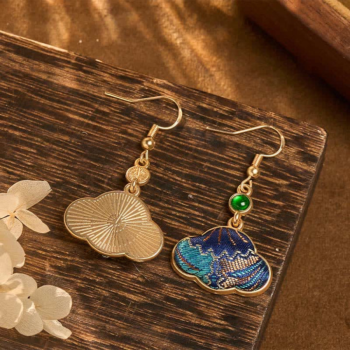 Buddha Stones Song Brocade Blue Shell-Shaped Prosperity Green Bead Teardrop Oorbellen - image 4