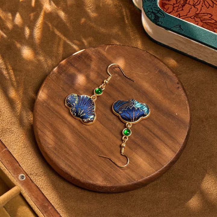 Buddha Stones Song Brocade Blue Shell-Shaped Prosperity Green Bead Teardrop Oorbellen - image 3