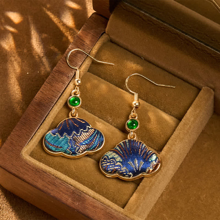 Buddha Stones Song Brocade Blue Shell-Shaped Prosperity Green Bead Teardrop Oorbellen - Song Brocade (Welvaart♥Harmonie) - image 0