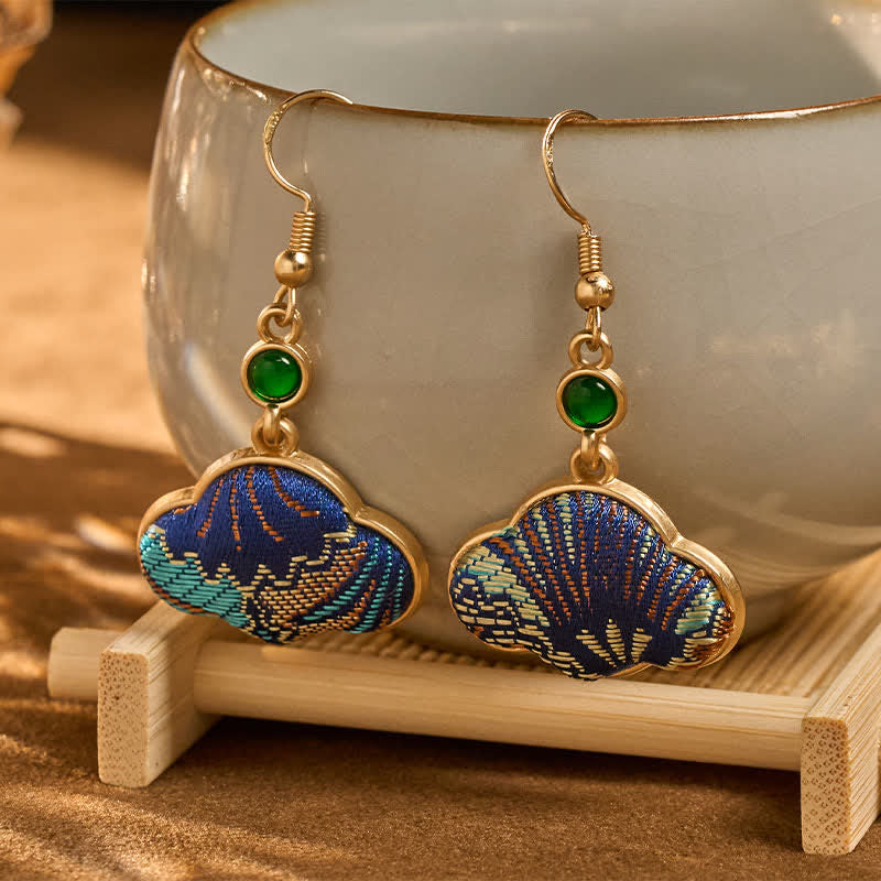 Buddha Stones Song Brocade Blue Shell-Shaped Prosperity Green Bead Teardrop Oorbellen - image 2