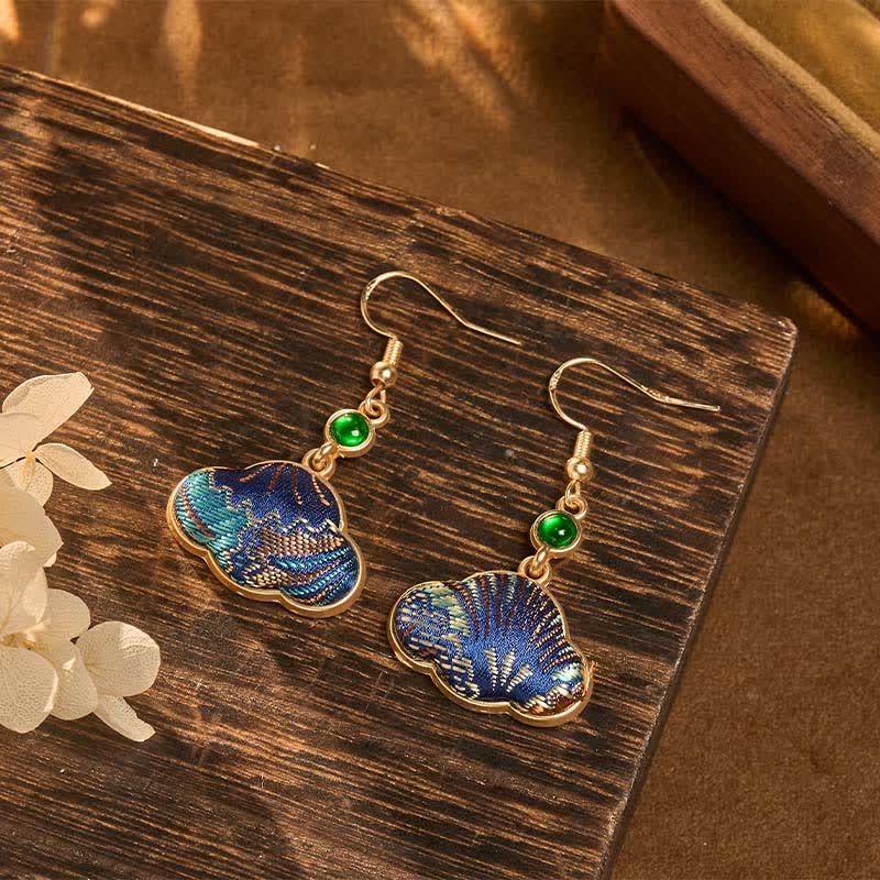 Buddha Stones Song Brocade Blue Shell-Shaped Prosperity Green Bead Teardrop Oorbellen - image 1