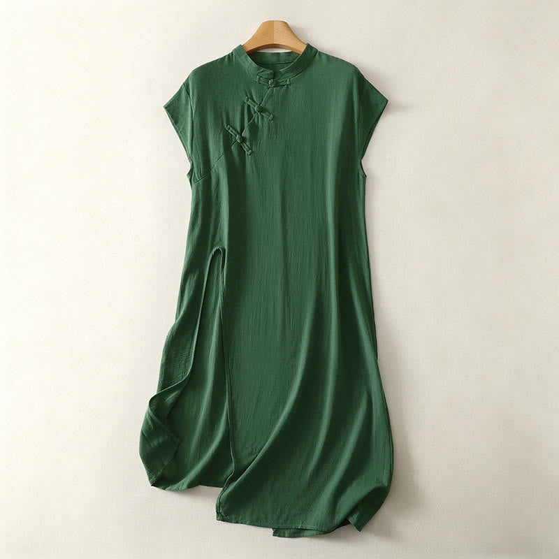 Buddha Stones Zomerse effen groene Mandarin kraag en Mouwloos - Zeegroen - US12, UK/AU16, EU44 (2XL) - image 0