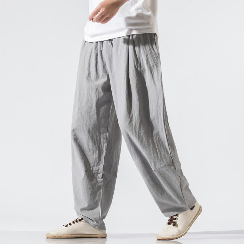Buddha Stones Zomerse casual minimalistische Lang broek met trekkoord en elastische Taille , effen model, heren harembroek met Zakken - Lichtgrijs - US/UK/AU46, EU56 (5XL) - image 0