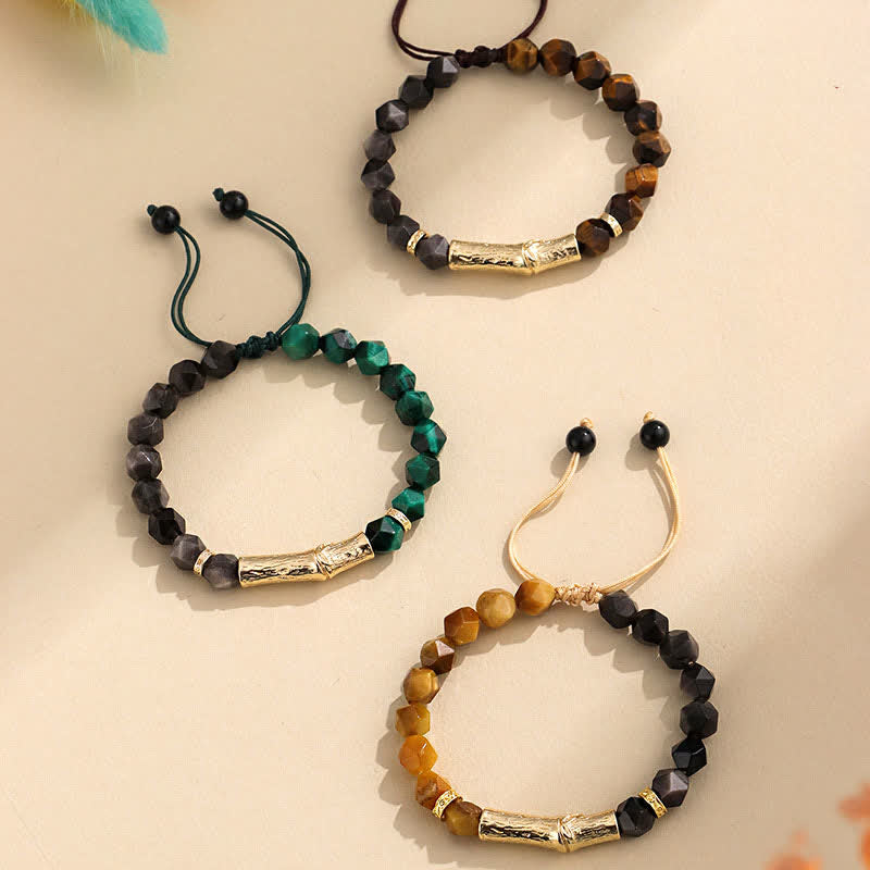Buddha Stones Tijgeroog zilverglans obsidiaan bamboe gefacetteerde Armband - image 11