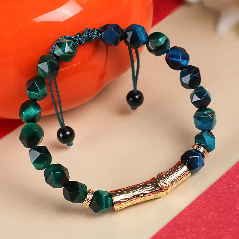 Buddha Stones Tijgeroog zilverglans obsidiaan bamboe gefacetteerde Armband - image 9