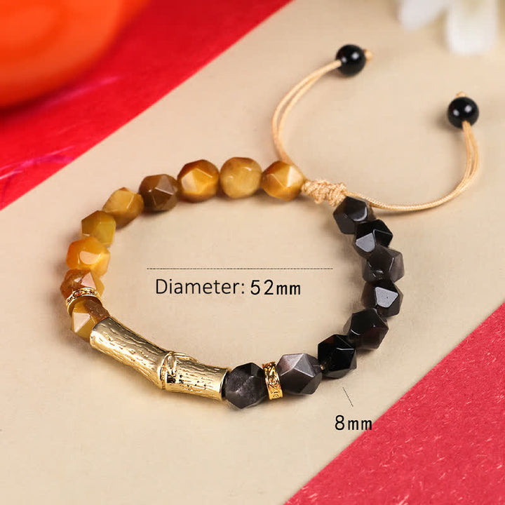 Buddha Stones Tijgeroog zilverglans obsidiaan bamboe gefacetteerde Armband - image 10