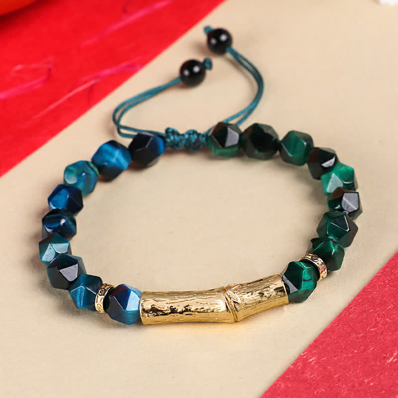 Buddha Stones Tijgeroog zilverglans obsidiaan bamboe gefacetteerde Armband - Groene tijgeroog en blauwe tijgeroog - Tijgeroog (Bescherming♥Kracht) - image 4