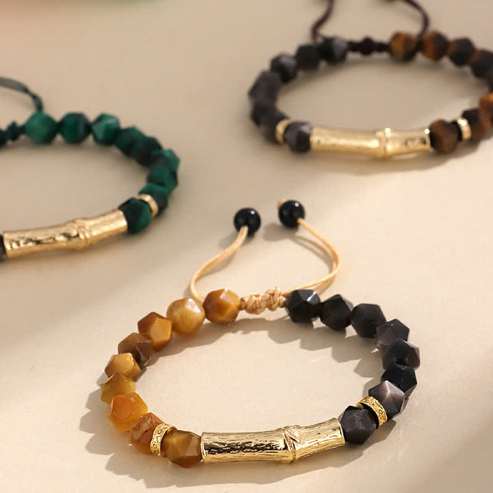Buddha Stones Tijgeroog zilverglans obsidiaan bamboe gefacetteerde Armband - image 12
