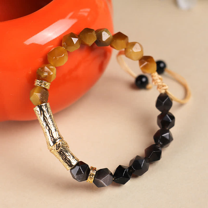 Buddha Stones Tijgeroog zilverglans obsidiaan bamboe gefacetteerde Armband - image 7