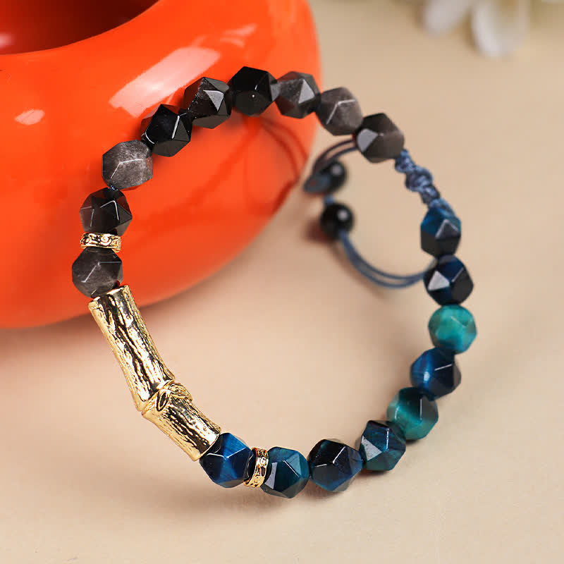 Buddha Stones Tijgeroog zilverglans obsidiaan bamboe gefacetteerde Armband - image 8
