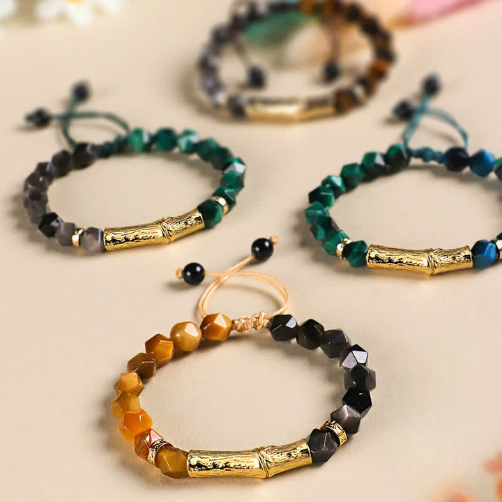 Buddha Stones Tijgeroog zilverglans obsidiaan bamboe gefacetteerde Armband - image 13