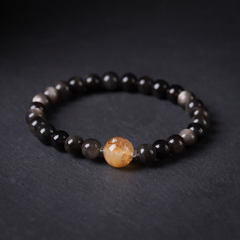 Buddha Stones Handgeweven ronde Armband van zwarte obsidiaan met aardingsfunctie, nieuw Chinees ontwerp. - Citrien topkraal - Zwarte obsidiaan (Zuivering♥Kracht) - image 0