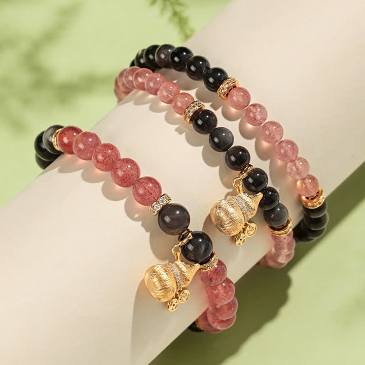 Buddha Stones Aardbeikwarts gouden draad pompoen liefdeszegen Armband - image 3