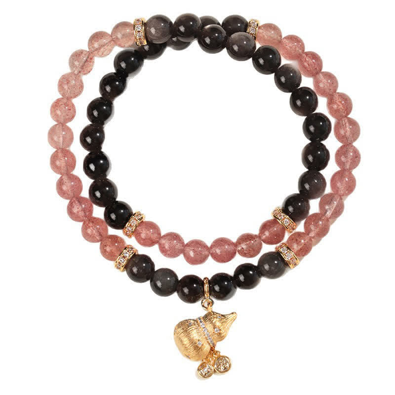 Buddha Stones Aardbeikwarts gouden draad pompoen liefdeszegen Armband - image 7