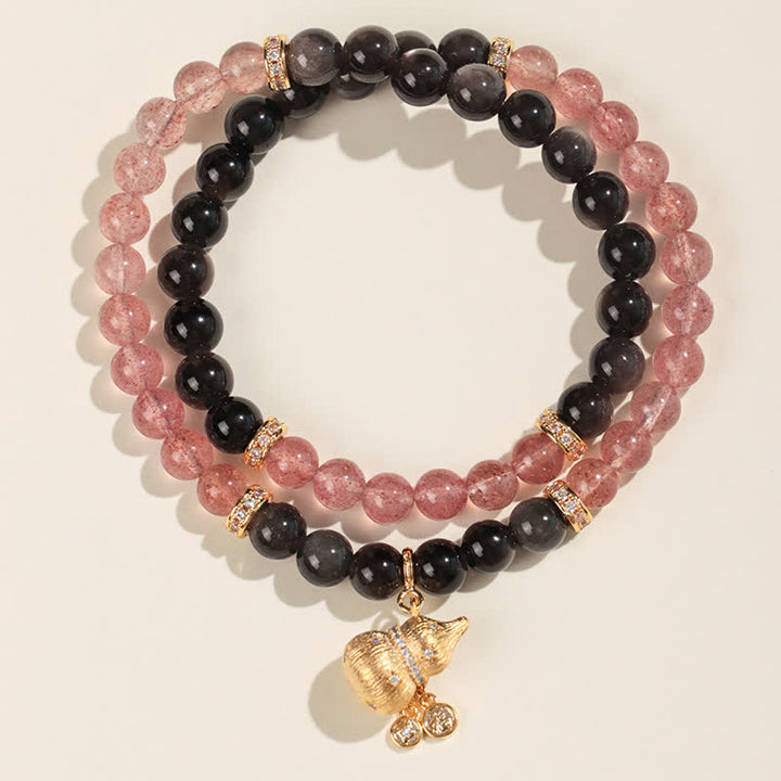 Buddha Stones Aardbeikwarts gouden draad pompoen liefdeszegen Armband - Dubbele Armband - Aardbeikwarts (Liefde ♥ Genezing) - image 1