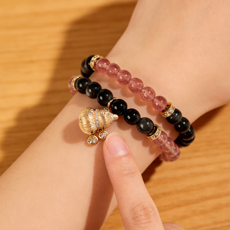 Buddha Stones Aardbeikwarts gouden draad pompoen liefdeszegen Armband - image 2