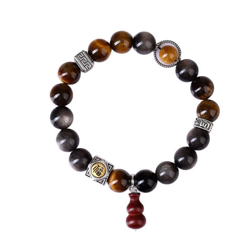 Buddha Stones Zilveren Obsidiaan Aardingsarmband met Fu- Armband - image 9