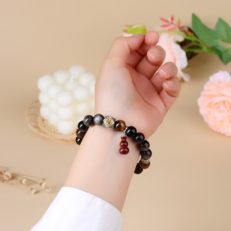 Buddha Stones Zilveren Obsidiaan Aardingsarmband met Fu- Armband - image 8