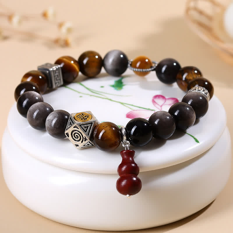Buddha Stones Zilveren Obsidiaan Aardingsarmband met Fu- Armband - image 3
