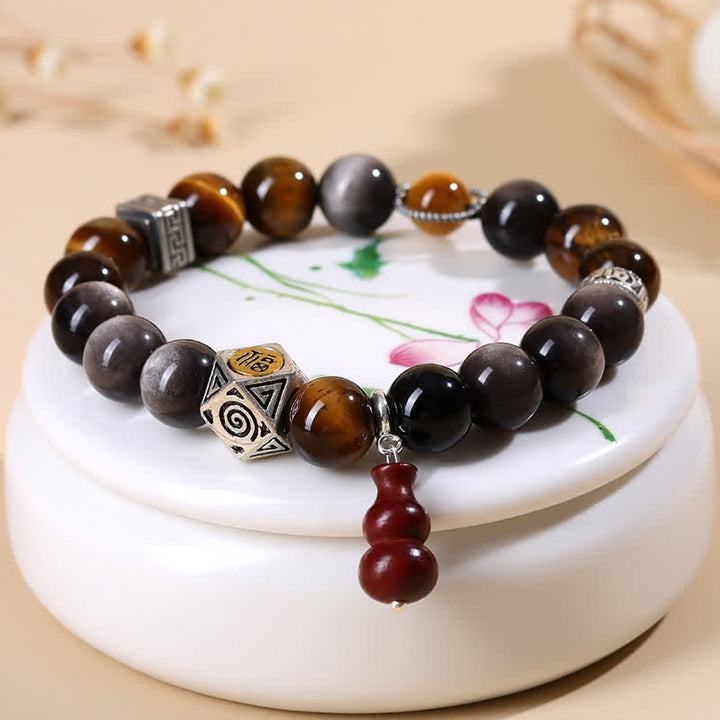 Buddha Stones Zilveren Obsidiaan Aardingsarmband met Fu- Armband - image 3