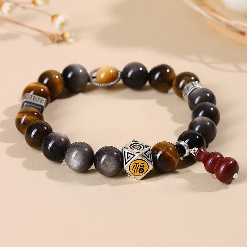 Buddha Stones Zilveren Obsidiaan Aardingsarmband met Fu- Armband - image 1