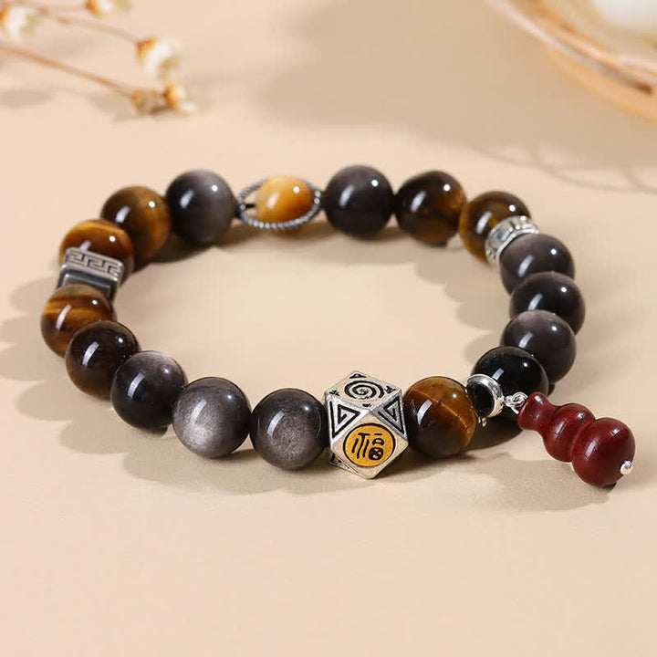 Buddha Stones Zilveren Obsidiaan Aardingsarmband met Fu- Armband - image 1