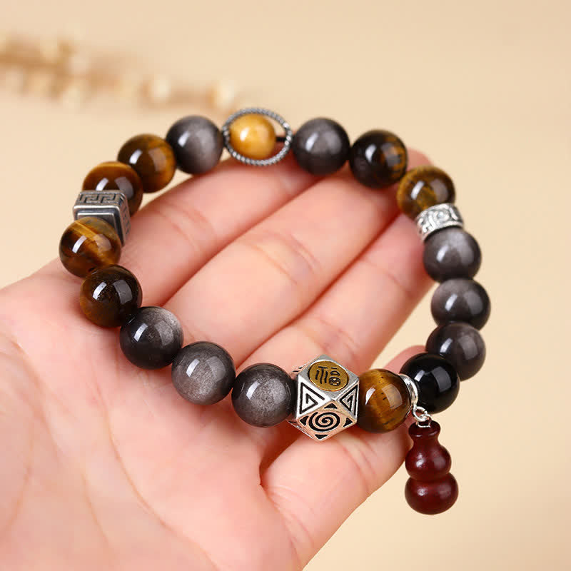 Buddha Stones Zilveren Obsidiaan Aardingsarmband met Fu- Armband - image 7