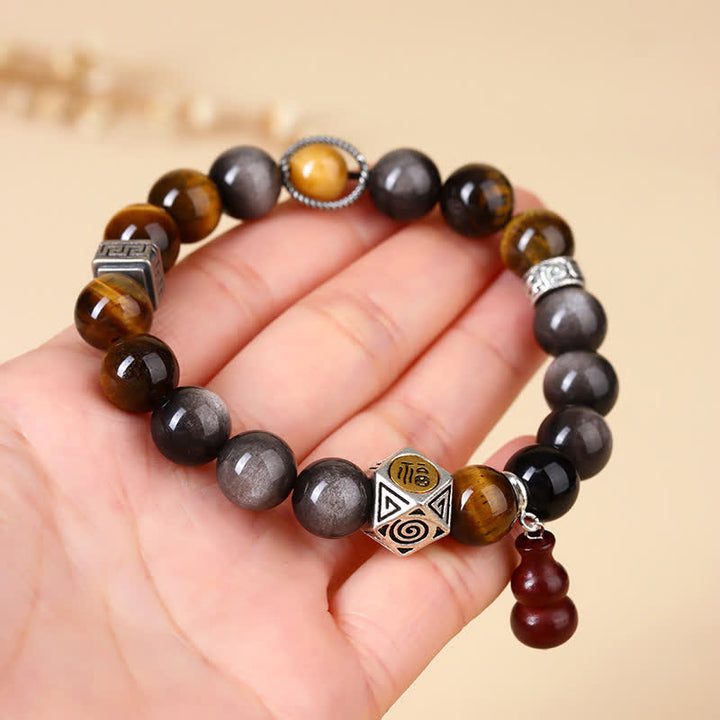 Buddha Stones Zilveren Obsidiaan Aardingsarmband met Fu- Armband - image 7