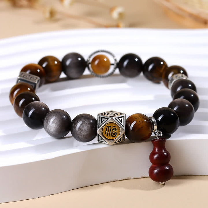 Buddha Stones Zilveren Obsidiaan Aardingsarmband met Fu- Armband - image 4
