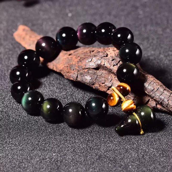 Buddha Stones Regenboog Obsidiaan Kalebas Bescherming Vintage Chinese Armband - image 0