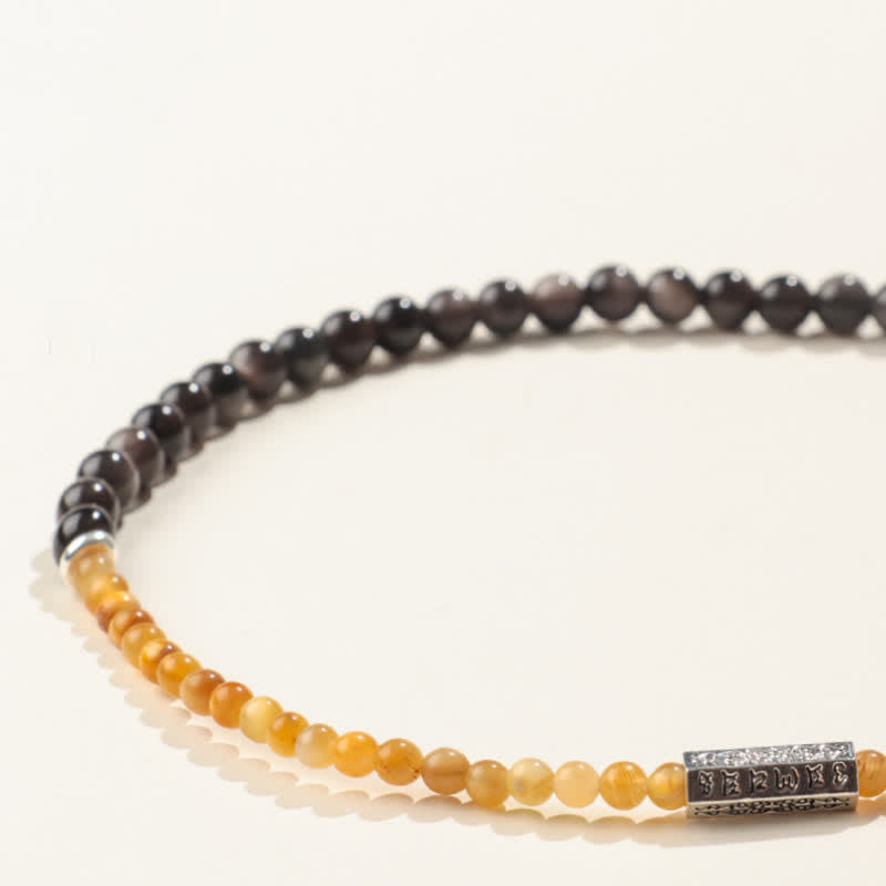 Buddha Stones Zilverglanzende obsidiaan Om Mani Padme Hum Aardende dubbele Armband - image 7