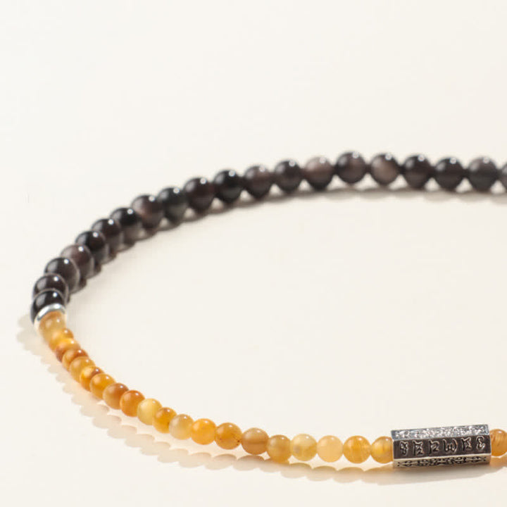 Buddha Stones Zilverglanzende obsidiaan Om Mani Padme Hum Aardende dubbele Armband - image 7