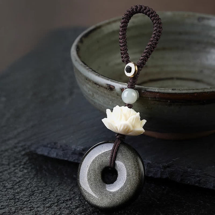 Buddha Stones Regenboogobsidiaan lotus vredesgesp bescherming Sleutelhangers - image 3