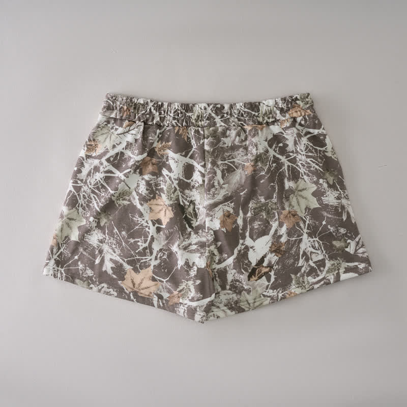 Buddha Stones Zomerse casual damesshorts met trekkoord, abstract esdoornbladmotief en zakje - image 1