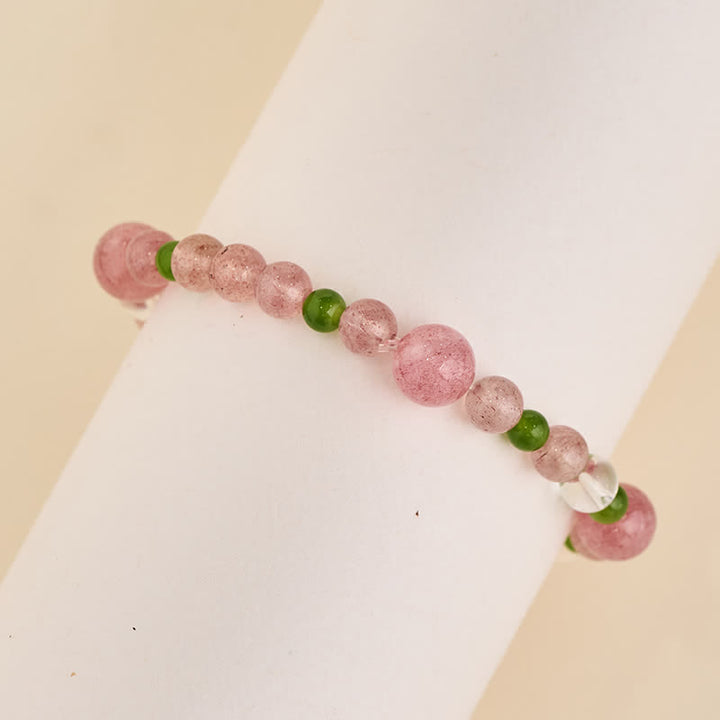 Buddha Stones Aardbeikwarts Groene agaat Heldere kwarts helende Armband - image 3