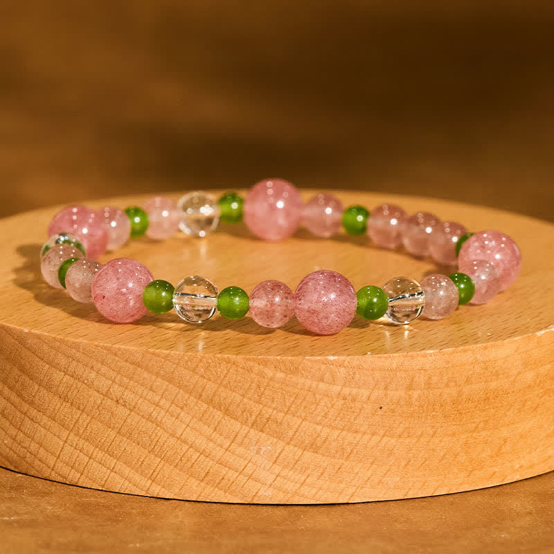 Buddha Stones Aardbeikwarts Groene agaat Heldere kwarts helende Armband - image 1