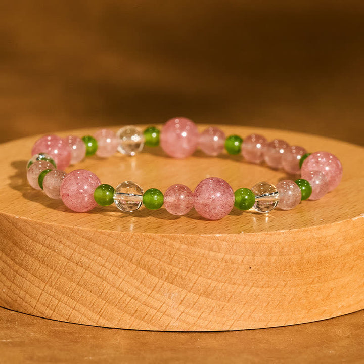 Buddha Stones Aardbeikwarts Groene agaat Heldere kwarts helende Armband - image 1
