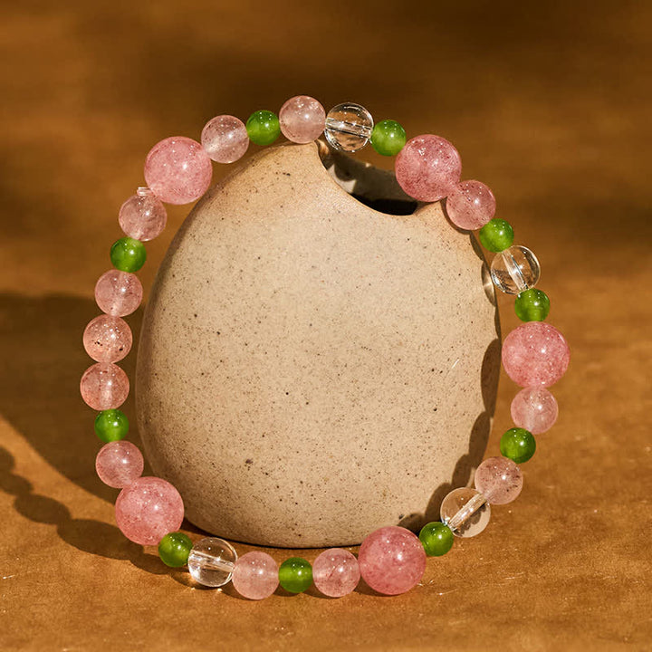 Buddha Stones Aardbeikwarts Groene agaat Heldere kwarts helende Armband - Aardbeikwarts (Polsomtrek: 16-17 cm) - image 0