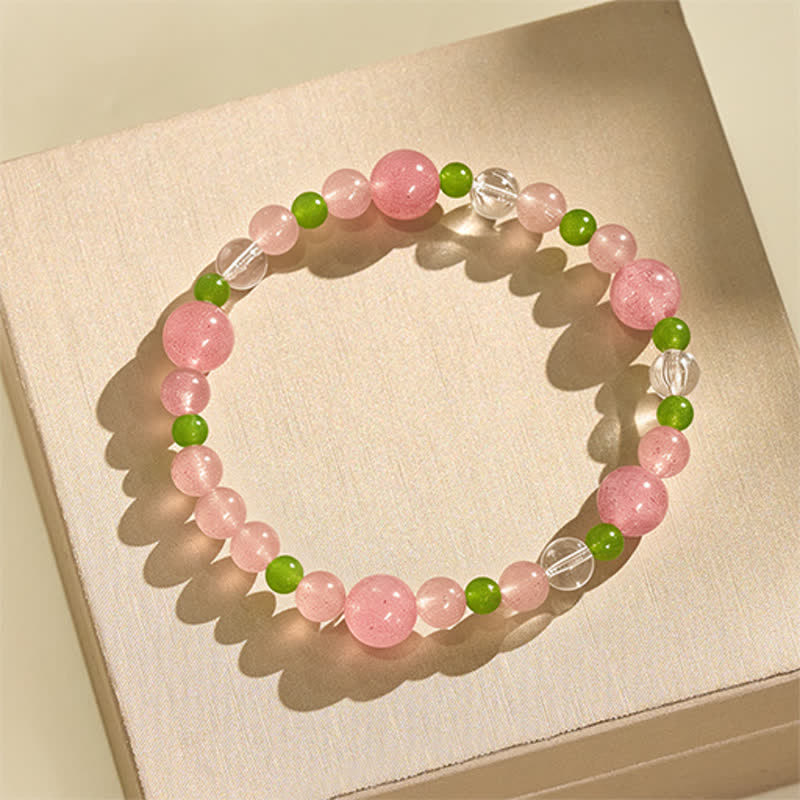 Buddha Stones Aardbeikwarts Groene agaat Heldere kwarts helende Armband - image 2