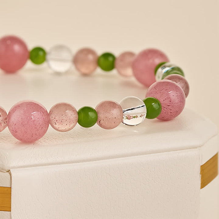Buddha Stones Aardbeikwarts Groene agaat Heldere kwarts helende Armband - image 4