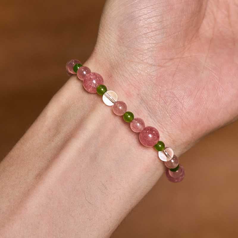 Buddha Stones Aardbeikwarts Groene agaat Heldere kwarts helende Armband - image 9