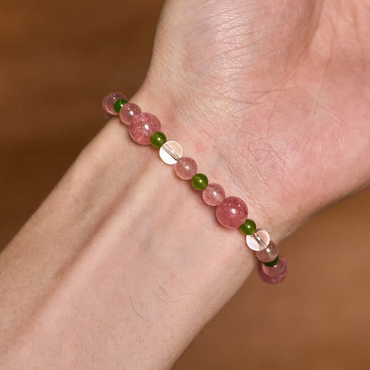 Buddha Stones Aardbeikwarts Groene agaat Heldere kwarts helende Armband - image 9