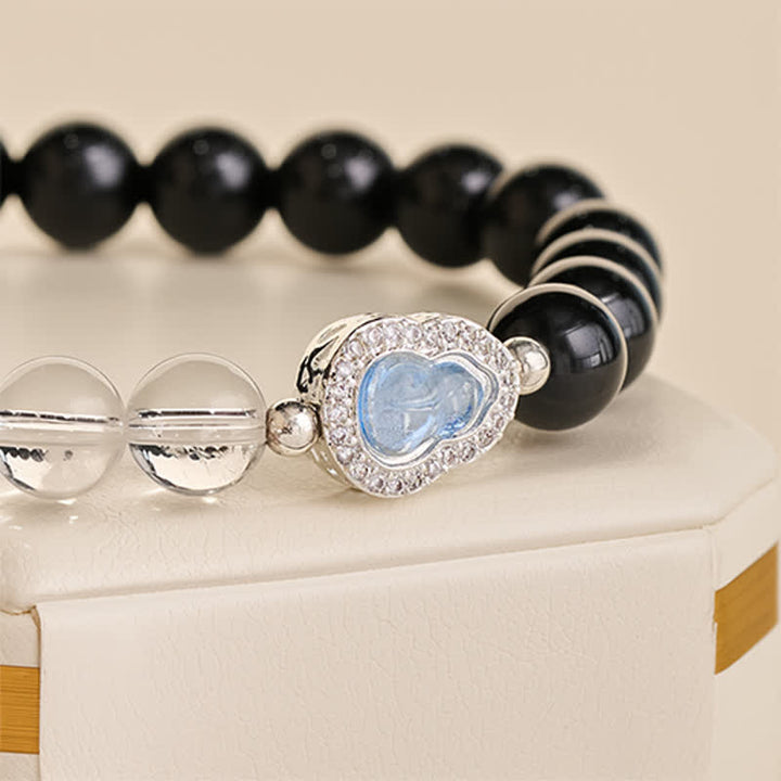 Buddha Stones Heldere kwarts armband met zwarte obsidiaan en kalebas - image 8